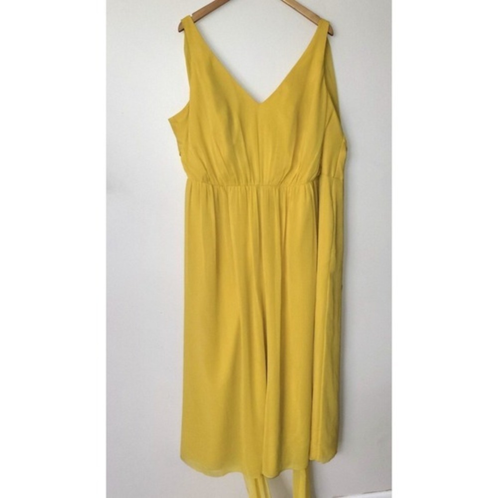New Davids Bridal Tie-Back Crinkle Chiffon‎ Jumpsuit Plus Size 24 Yellow Read